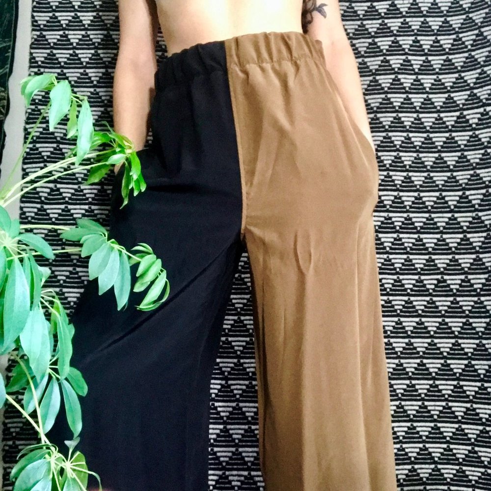 two-tone silk pant, Sm-Tall